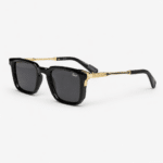 Luxury Square Black Sunglasses for Men & Women | Gold Metal Frame Detail | UV400 Protection | Premium Fashion Shades