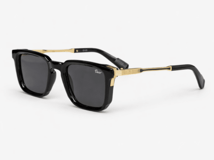 Luxury Square Black Sunglasses for Men & Women | Gold Metal Frame Detail | UV400 Protection | Premium Fashion Shades