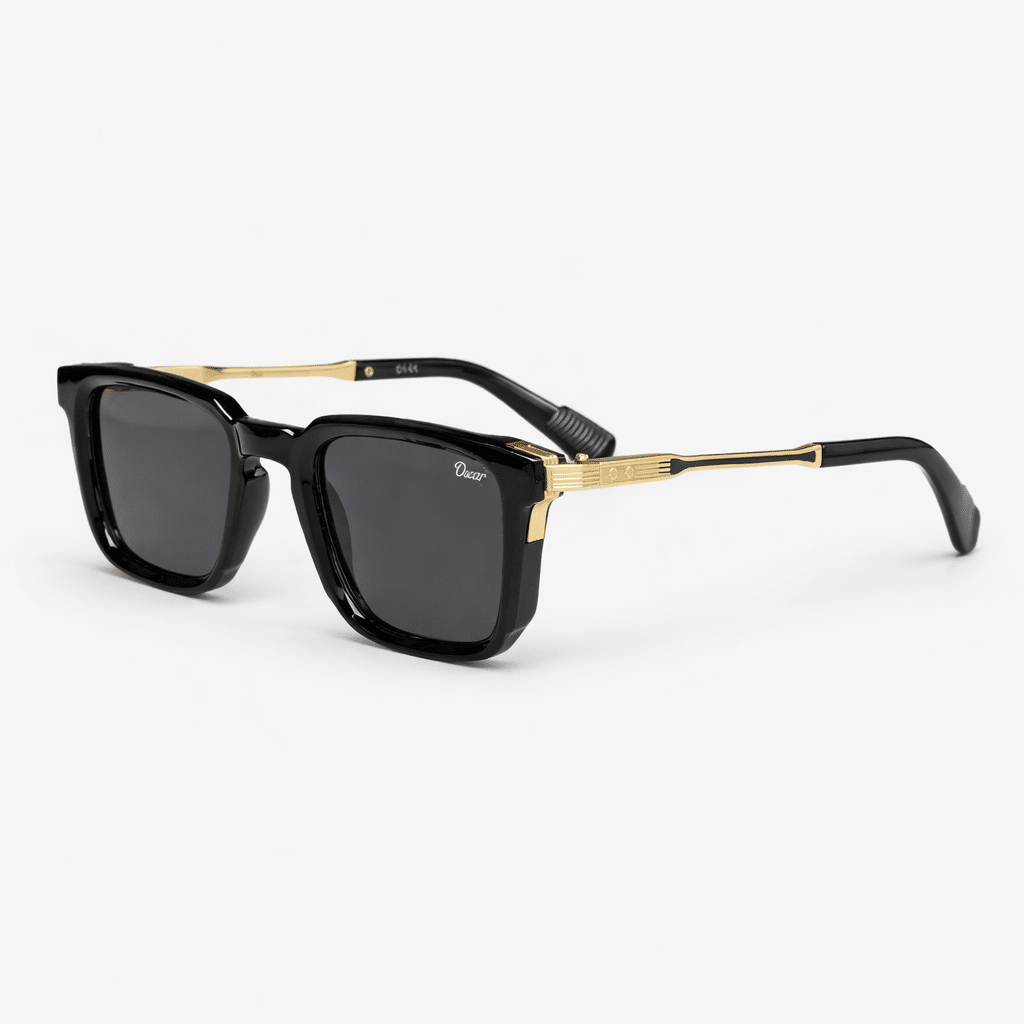 NS003S Luxury Square Black Sunglasses for Men & Women | Gold Metal Frame Detail | UV400 Protection | Premium Fashion Shades - Image 1