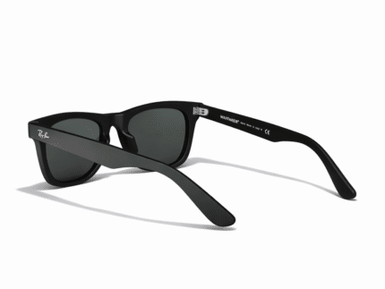 Premium black frame sunglasses with dark tinted lenses, classic Wayfarer style for men and women